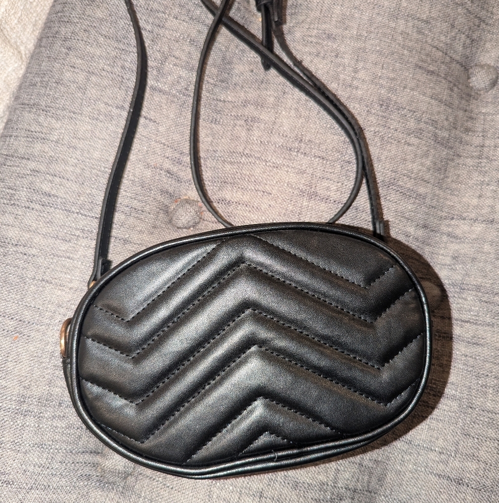 Black faux leather chevron bag